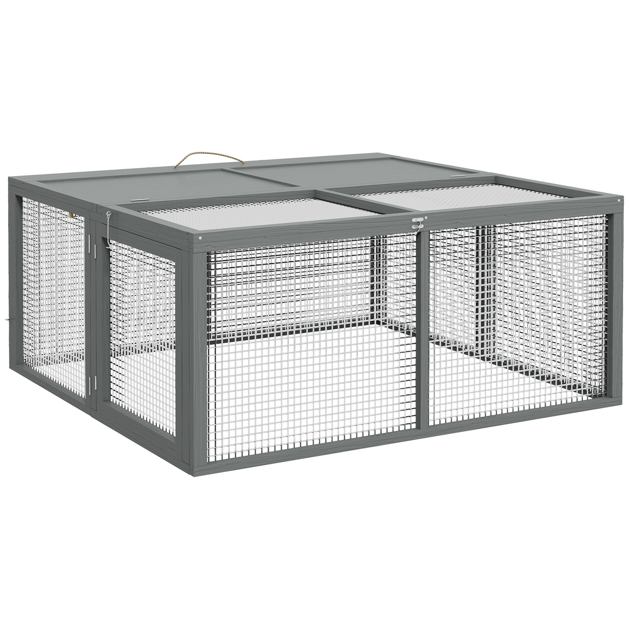 PawHut Folding Rabbit Run Wooden Large Rabbit Hutch for 2-3 Rabbits, Grey