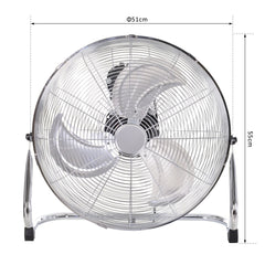 HOMCOM 18" Chrome Metal Floor Fan with Tilting, High Velocity, 3 Speed, Portable Gym Fan for Home Office, Silver