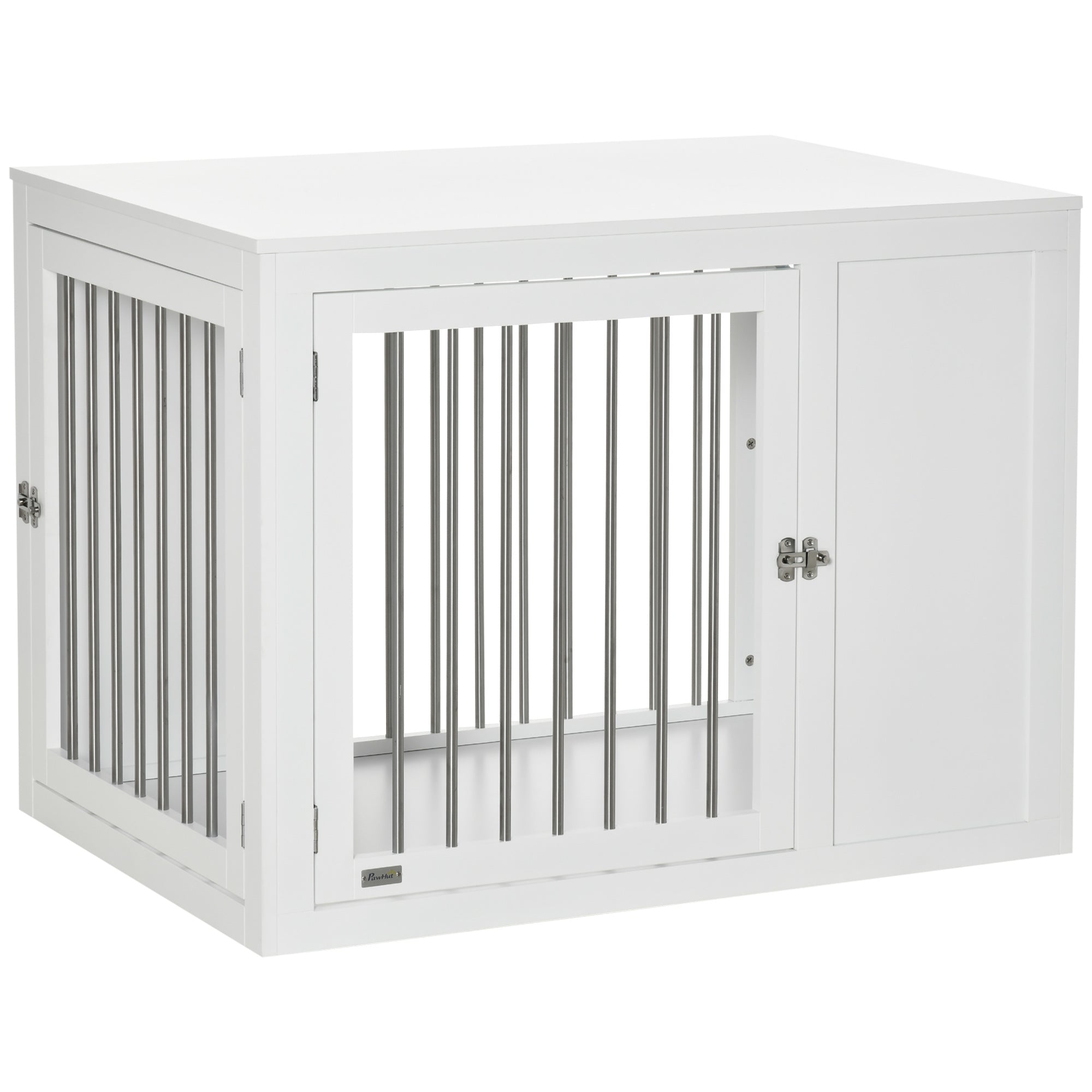 PawHut 2-in-1 Dog Cage and Side Table, with Two Lockable Doors, for Medium Large Dogs - White