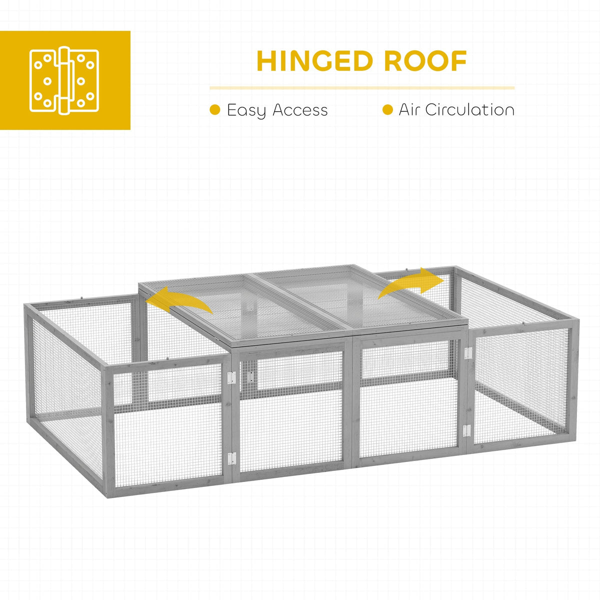 PawHut Wooden Rabbit Hutch Cage 6ft with Wire Mesh, Openable Roof, Play Space for Outdoor, Grey