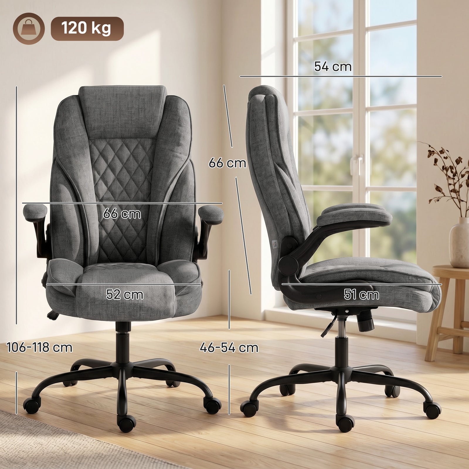 HOMCOM Office Chair, Ergonomic Desk Chair with Flip-up Armrest, Pocket Springs, Swivel Wheels, Adjustable Height, Grey