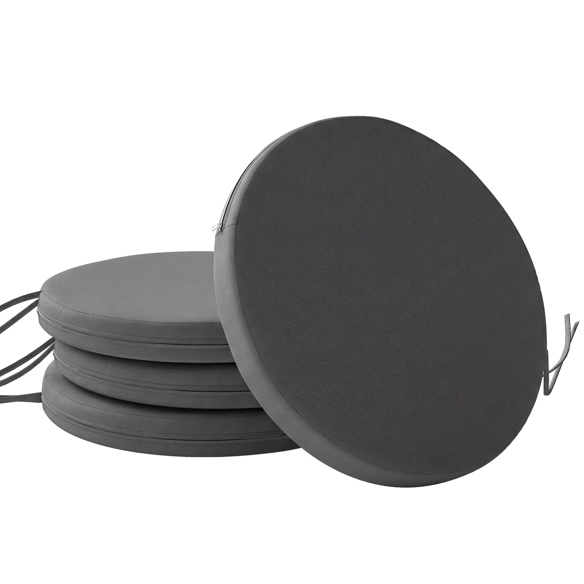 Outsunny Outdoor Bistro Chair Cushions Set of 4 with Removable Cover, 41 x 41 x 5 cm Round Seat Cushions with Ties, Dark Grey