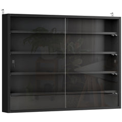 HOMCOM 5-Tier Wall Display Shelf Unit Cabinet w/ 4 Adjustable Shelves Glass Doors Home Office Ornaments 60x80cm Black