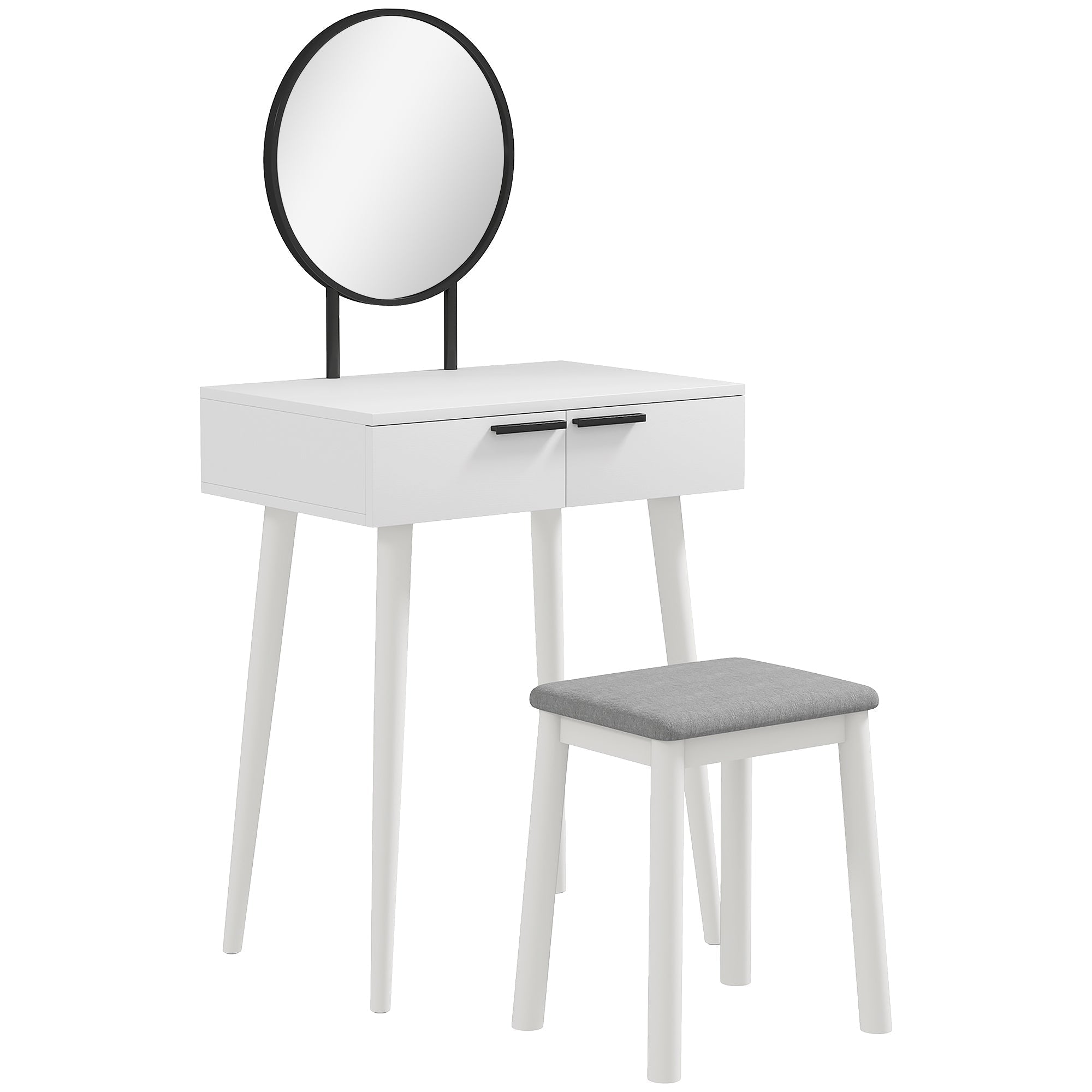 HOMCOM Dressing Table with Mirror and Stool, Vanity Makeup Desk Set with 2 Drawers, Cushioned Stool and Make-up Organiser for Bedroom and Dressing Room, 60 x 40 x 123 cm, White