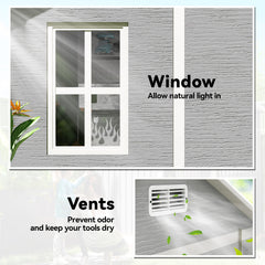 Outsunny 6 x 6ft Garden Shed with Floor, Window, Lockable Doors and Vents, Wood Effect Resin Tool Shed for Outdoor Patio, Grey