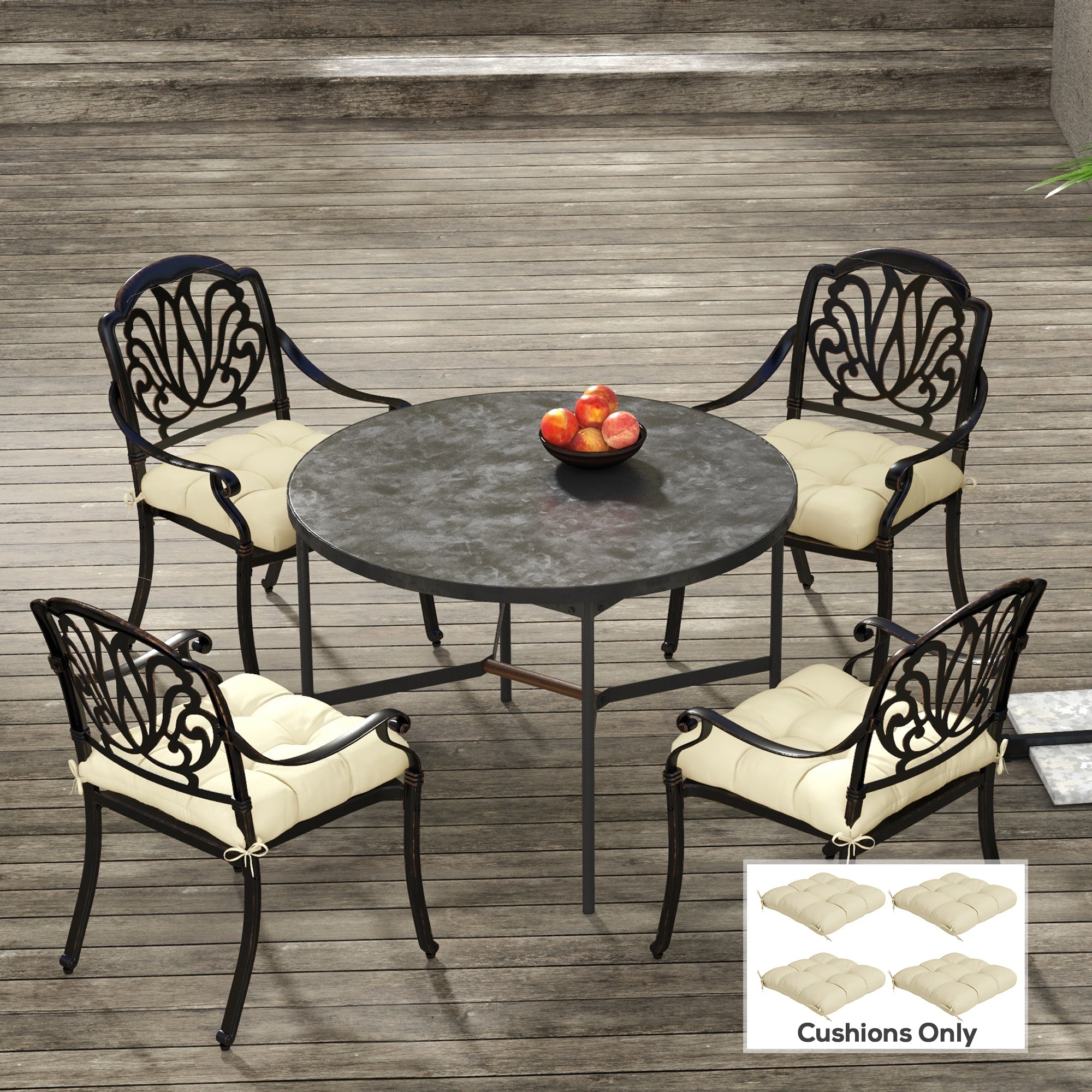 Outsunny 4-Piece Seat Cushion Pillows Replacement, Patio Chair Cushions Set with Ties for Indoor Outdoor, Beige