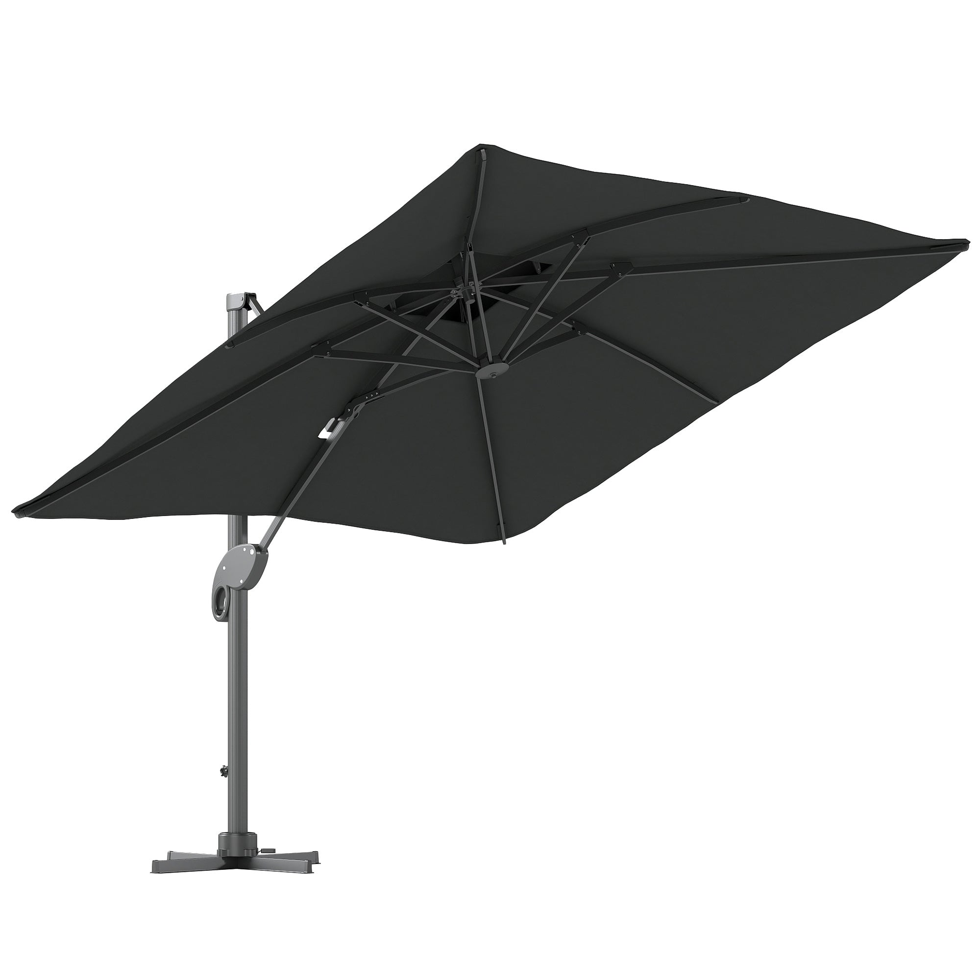 Outsunny 3m Thick Fabric Cantilever Garden Parasol, with Cross Base - Grey