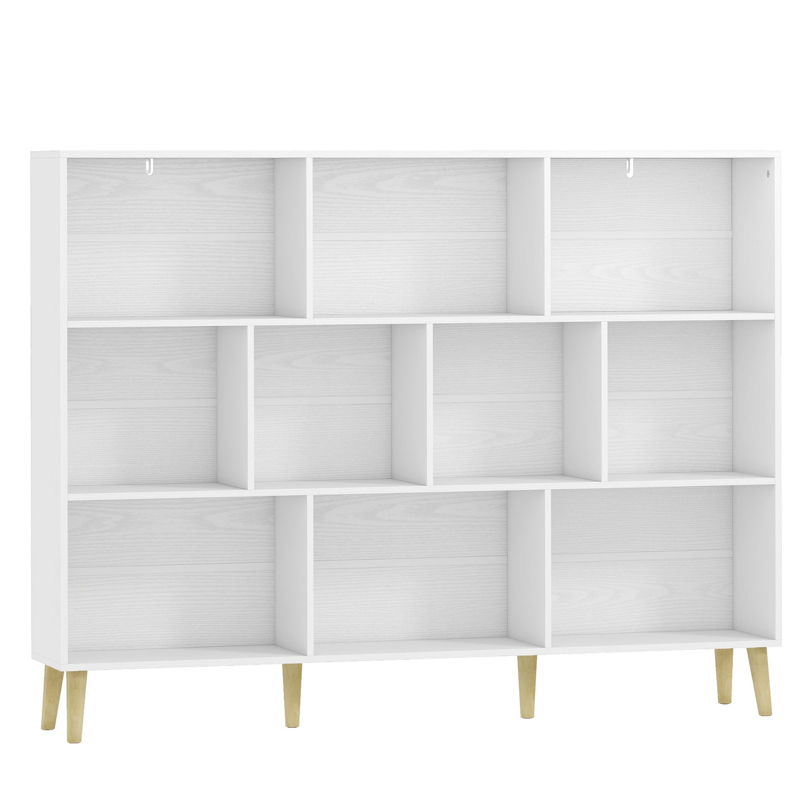 HOMCOM 10-Cube Bookcase, 3-Tier Book Shelf with Solid Wood Legs, 140 cm Modern Bookshelf with Anti-Tip Kit for Bedroom, White