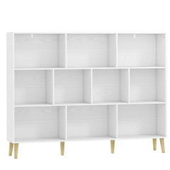 HOMCOM 10-Cube Bookcase, 3-Tier Book Shelf with Solid Wood Legs, 140 cm Modern Bookshelf with Anti-Tip Kit for Bedroom, White