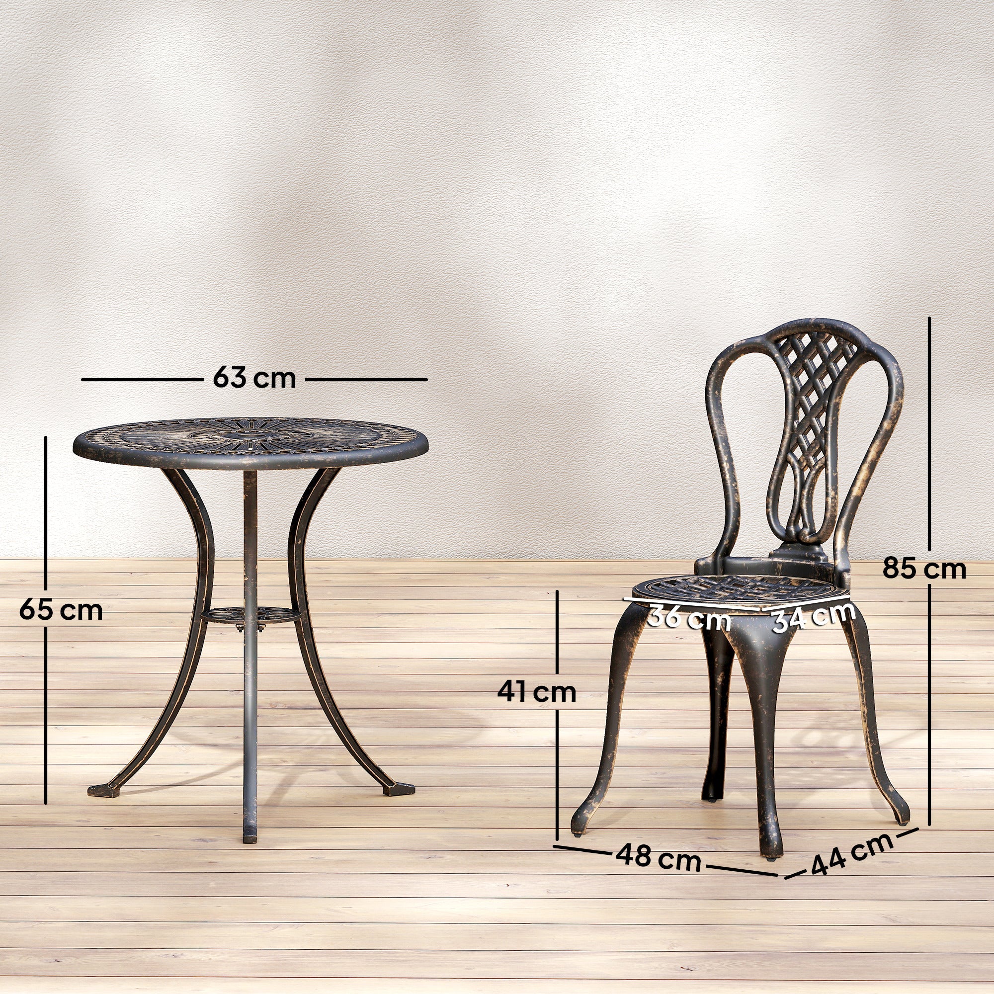 Outsunny Outdoor Bistro Set for 2 Cast Aluminium Patio Furniture with Round Table Umbrella Hole Brown