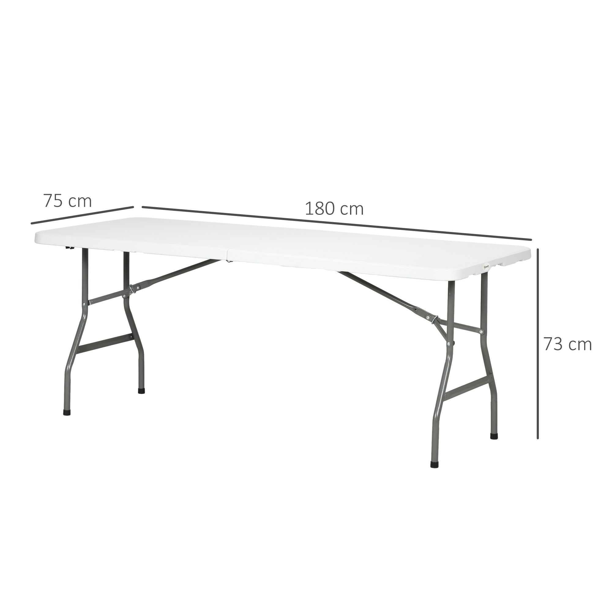 Outsunny Folding Garden Table, 180 x 75cm Rectangular HDPE Outdoor Picnic Table for 6, Metal Frame for Patio, Park, White