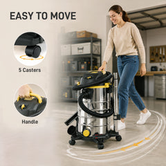 HOMCOM 1400W Vacuum Cleaner, 3-in-1 Wet and Dry Vacuum Cleaner with Blowing Mode and 30L Stainless Steel Tank, Silver Tone