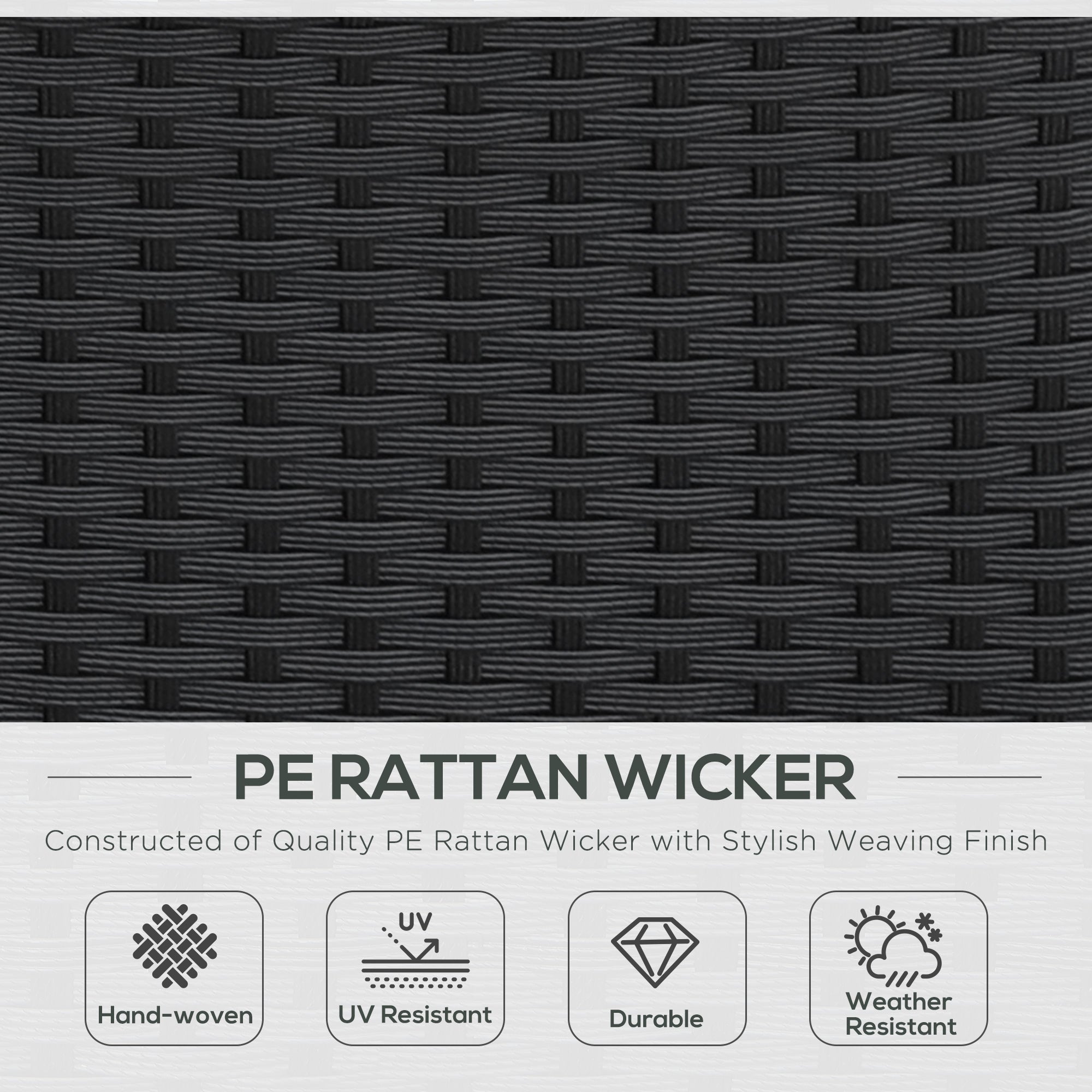 Outsunny 4 Pieces PE Rattan Garden Daybed Set, Outdoor Wicker Cushioned Round Sofa Bed Conversation Furniture with Coffee Table & Canopy, Black