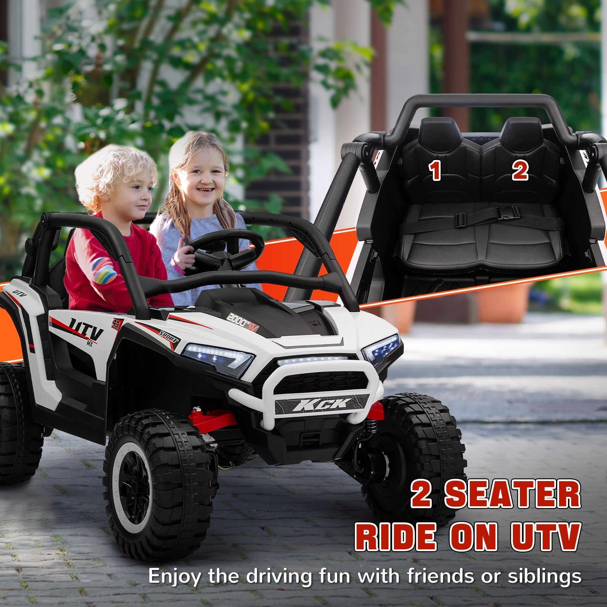 AIYAPLAY 2 Seater 24V 7AH Ride on Truck, Battery Powered Electric Ride On Car w/ Remote, Suspension, 3 Speeds, White