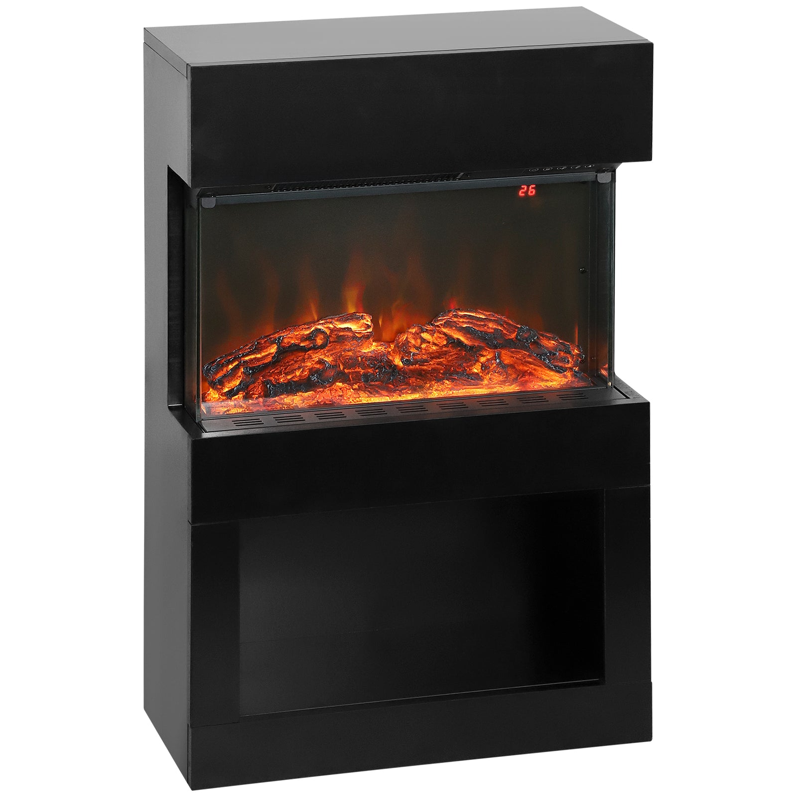 HOMCOM 19" Electric Fireplace with Surround, 3D Flame Effect, 6 Colours & 3 Brightness Levels, 1000W/2000W Black Electric Fire and Mantel Reach up to 30㎡ Space with Remote & Timer, 3 Sided View