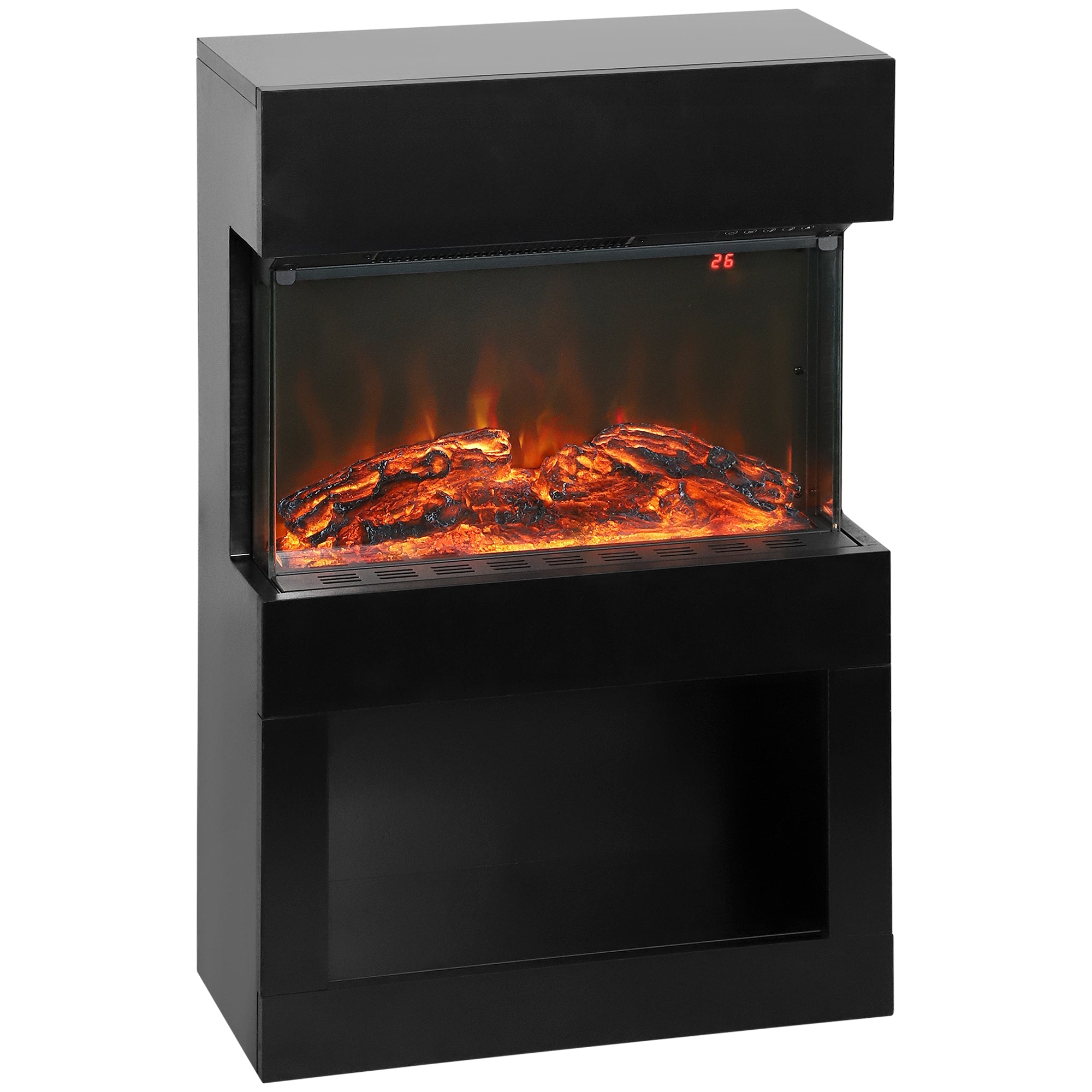 HOMCOM 19" Electric Fireplace with Surround, 3D Flame Effect, 6 Colours & 3 Brightness Levels, 1000W/2000W Black Electric Fire and Mantel Reach up to 30ãŽ¡ Space with Remote & Timer, 3 Sided View