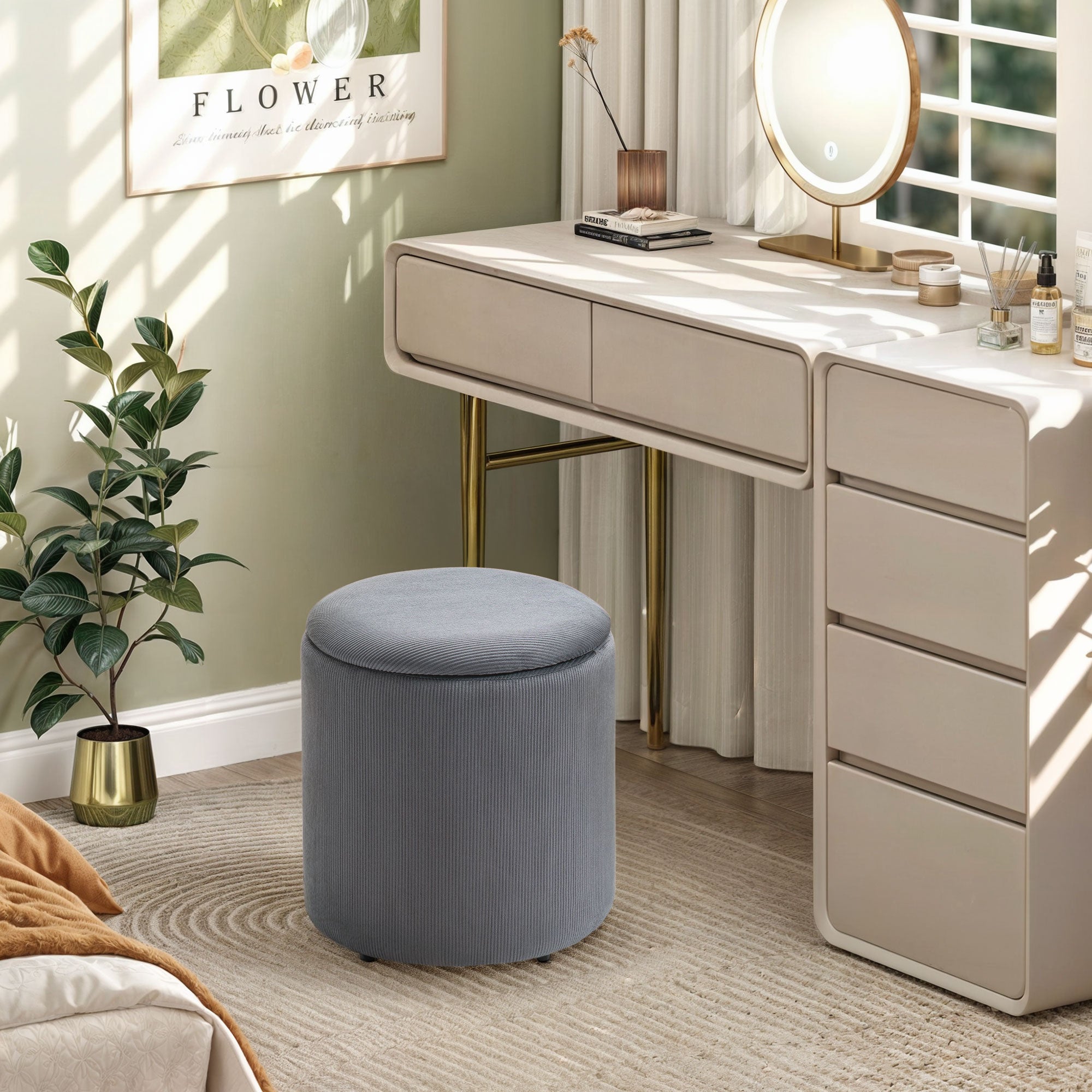 HOMCOM Set of Two Corduroy Storage Ottomans - Grey