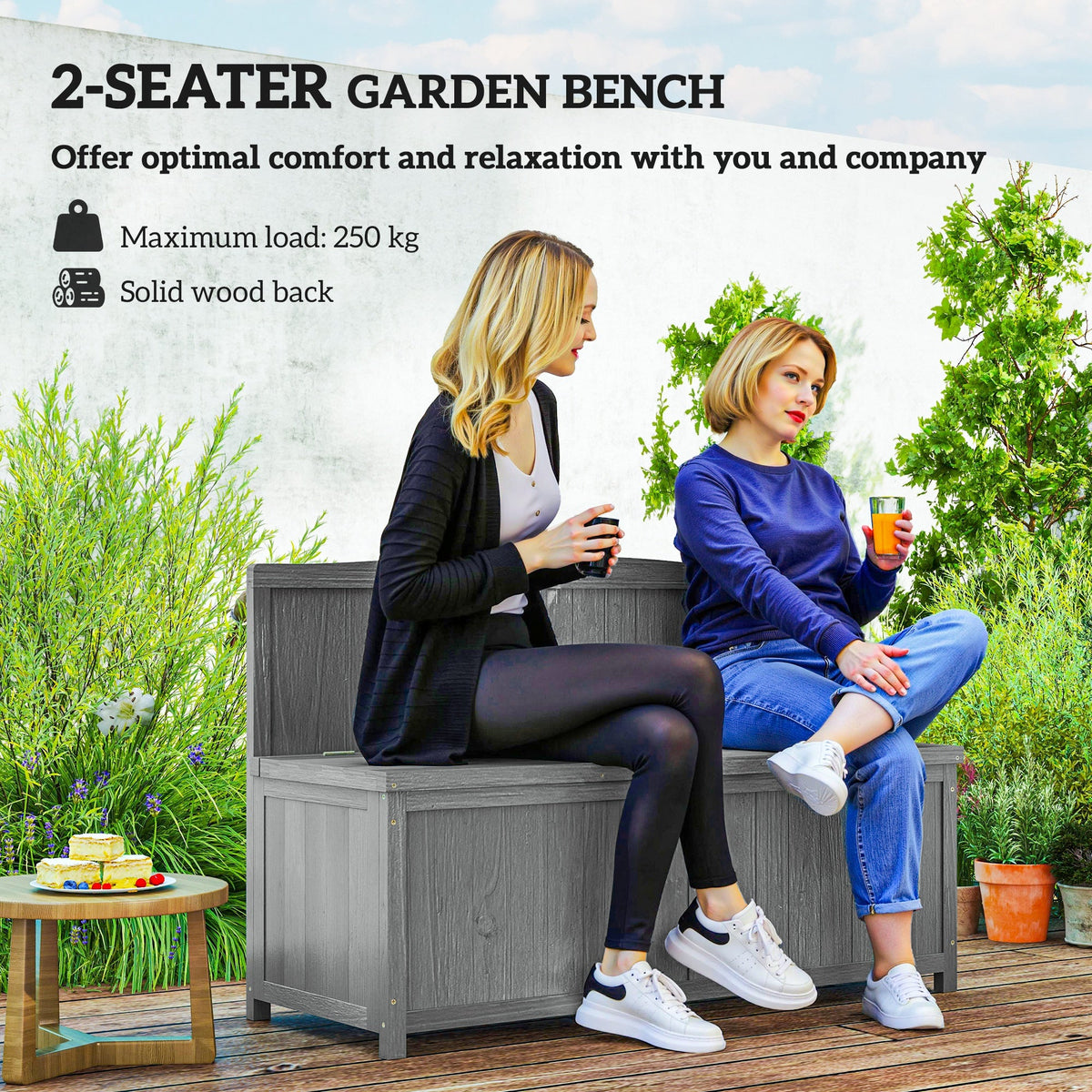 Outsunny Wood Storage Bench for Patio Furniture, Outdoor Garden Seating Tools, Grey - product image 5