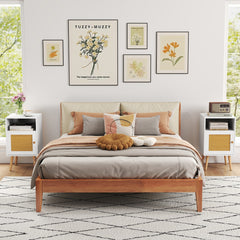 Rattan Nightstand with Storage and PE Rattan Decorated Door-White-2 Pack