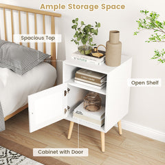 Rattan Nightstand with Storage and PE Rattan Decorated Door-White-1 Pack