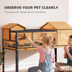 PawHut Wooden Tortoise House with Stand Legs, Clear Observation Windows, Ramps, Openable Top, Built-in Tray, Yellow