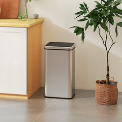 HOMCOM 50L Sensor Bin with Soft-Close Lid, Stainless Steel Automatic Touchless Motion Sensor Kitchen Bin, Silver Tone