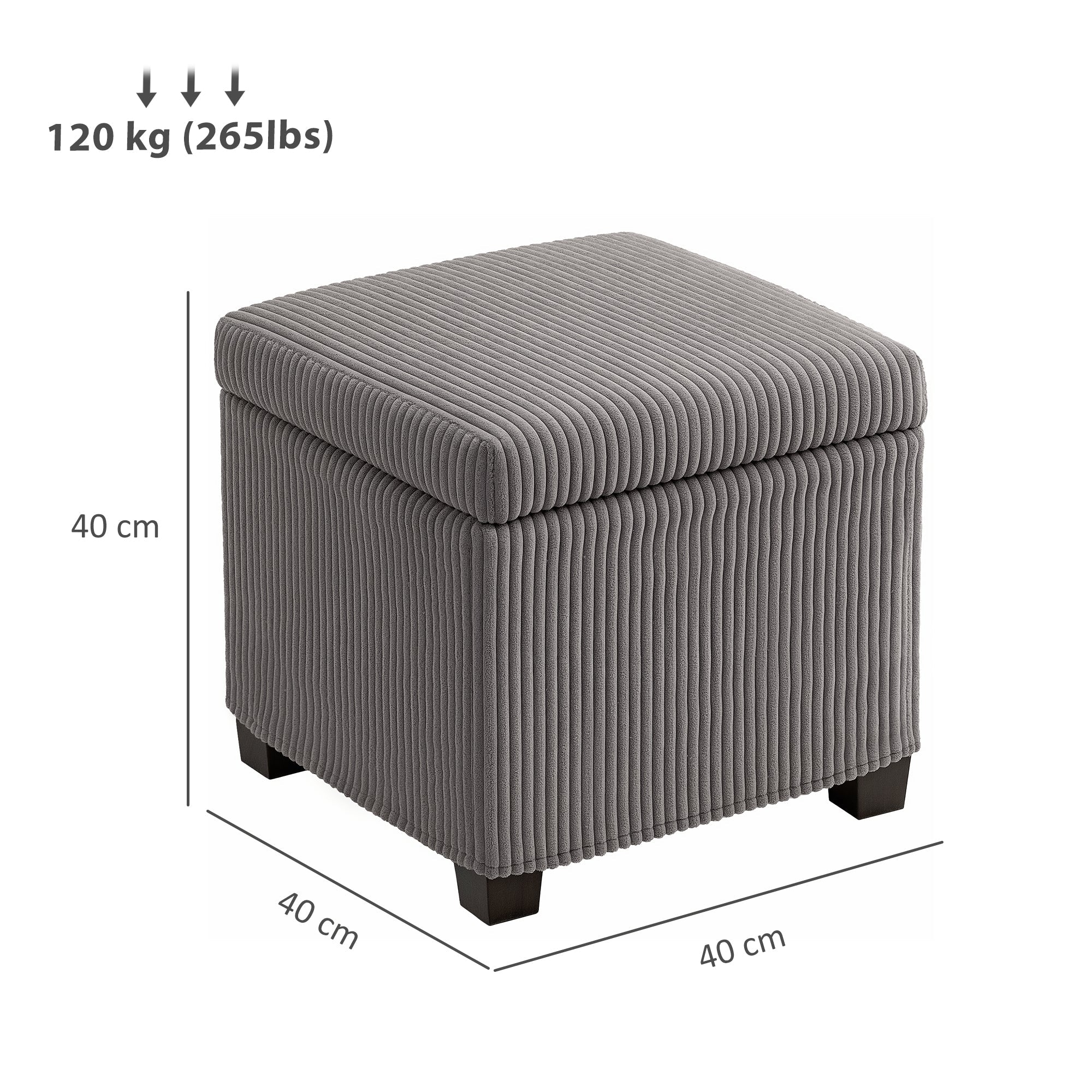 HOMCOM Storage Ottoman Bench, Corduroy Footstool with Removable Lid and Legs, 40cm Storage Chest Box for Living Room, Bedroom, Hallway, Grey