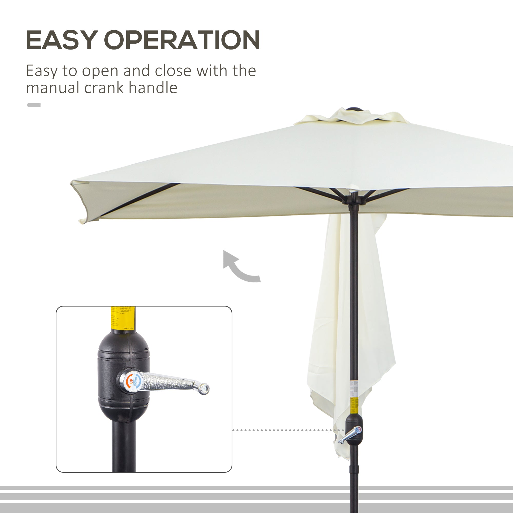 Outsunny Balcony Half Parasol Semi Round Umbrella Patio Crank Handle (2.3 m, Beige)- NO BASE INCLUDED