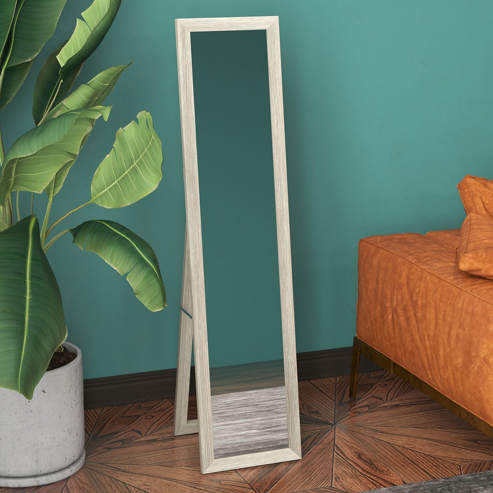 HOMCOM Full Length Mirror, 37 x 157 cm, Hanging or Freestanding, Rectangular Full Body Mirror for Living Room, Bedroom, Grey