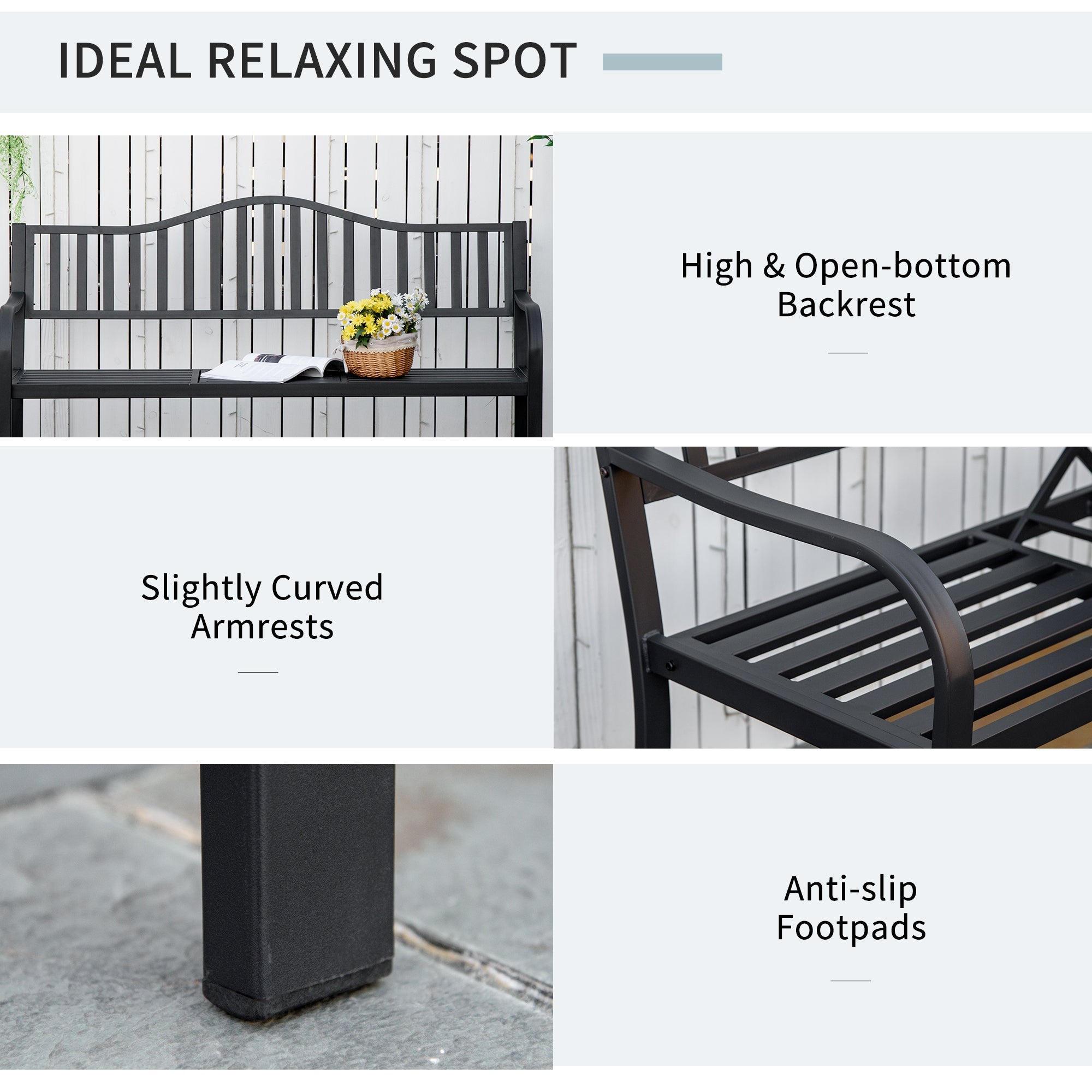 Outsunny Metal Outdoor Bench with Liftable Middle Table, Patio Loveseat, Garden Bench for Garden, Porch, Seats 2â3 People, Black