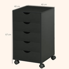 HOMCOM 5 Drawer Mobile Filing Cabinet, Vertical File Cabinet, Modern Rolling Office Storage Organizer Cupboard, Black