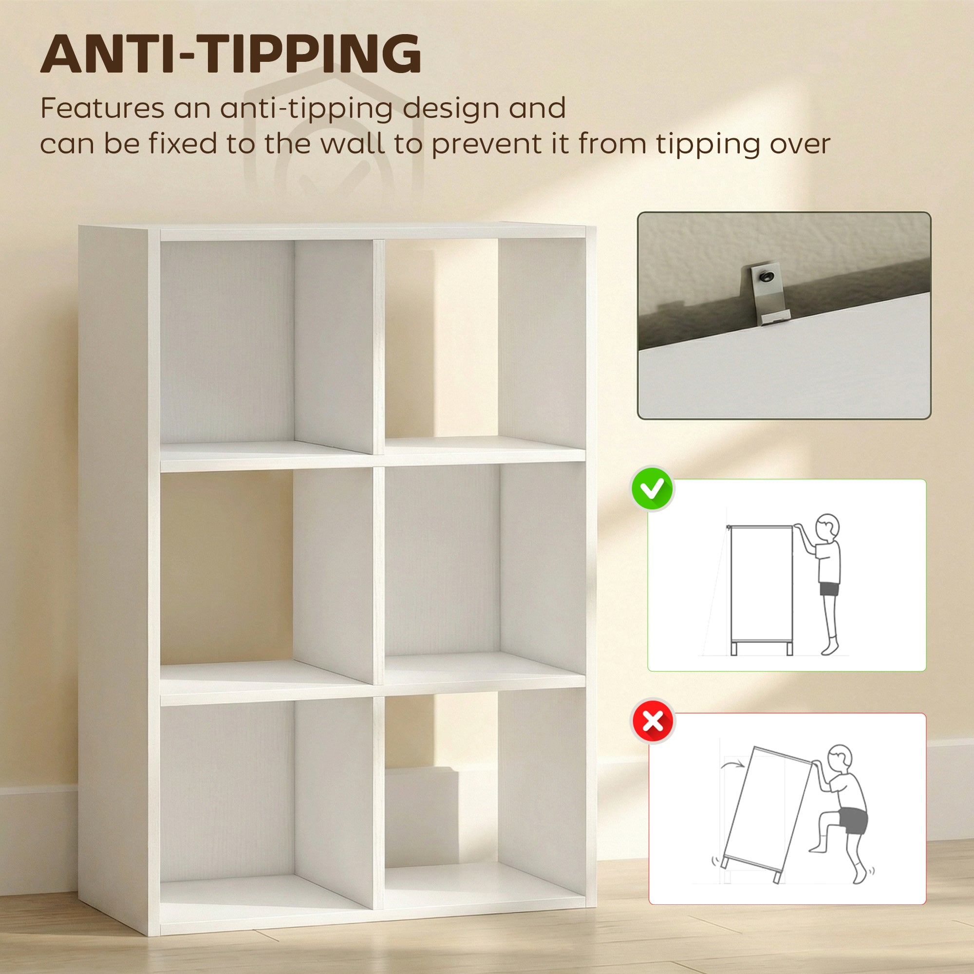 HOMCOM Industrial Style Storage Shelf, Bookcase, Bookshelf with 6 Compartments, for Living Room, Home Study, White Wood Effect