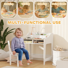 AIYAPLAY Kids Desk and Chair Set, Children Study Table with Storage and Shelves for Study Room, Gift for 3-8 Years, Natural