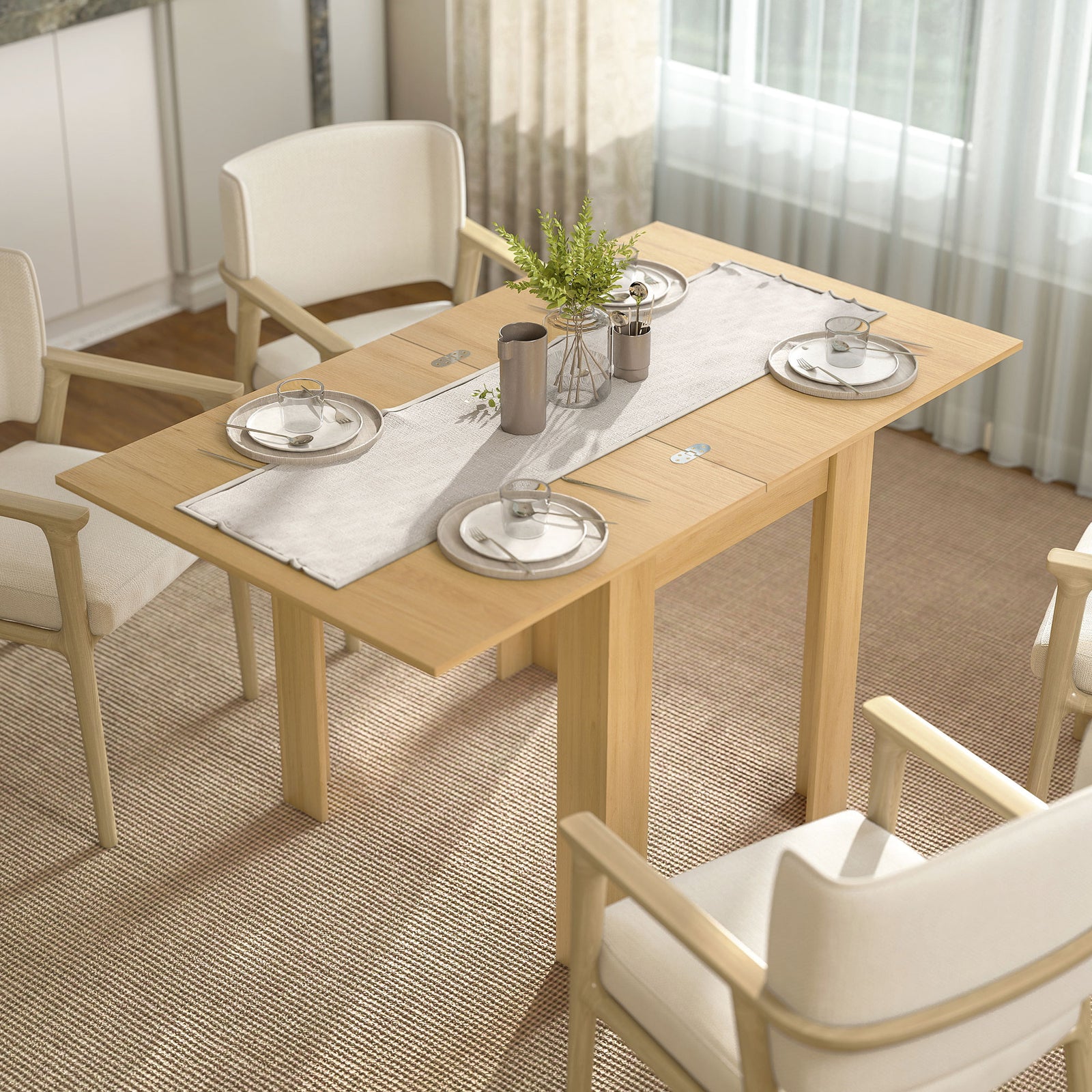 HOMCOM Square Dining Table, Modern Small Dining Table with Wood Effect, Space Saving, Non-slip Foot Pads, White