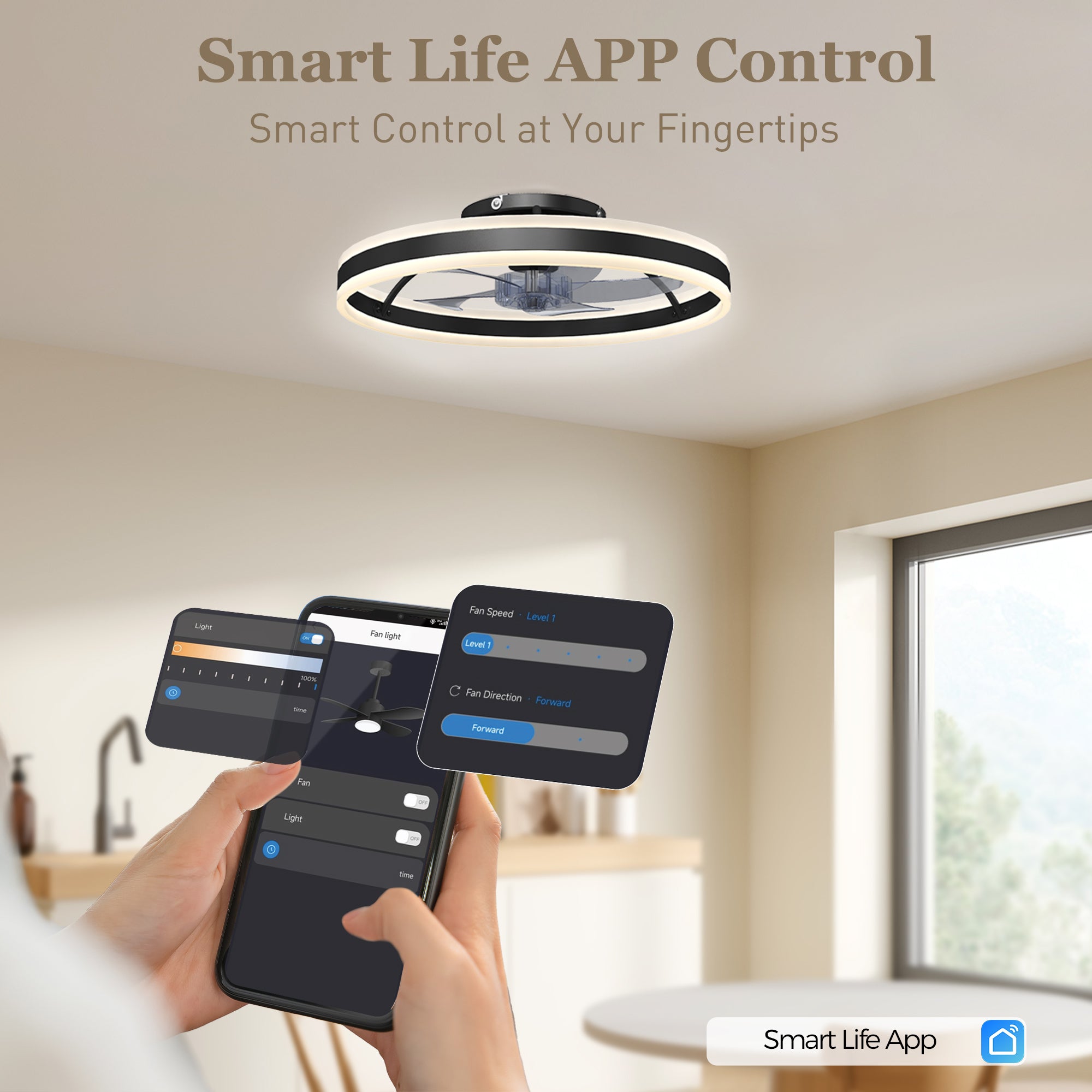 HOMCOM Ceiling Fan with Light and Remote, LED Mount Ceiling Fan with 3 Colour Temperatures, 6 Speed, 50 cm, Black