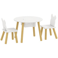 AIYAPLAY 3-Piece Kids Activity Table Set with Centre Mesh Bag, Bear-Shaped Backrest, for Arts and Crafts, Reading, White
