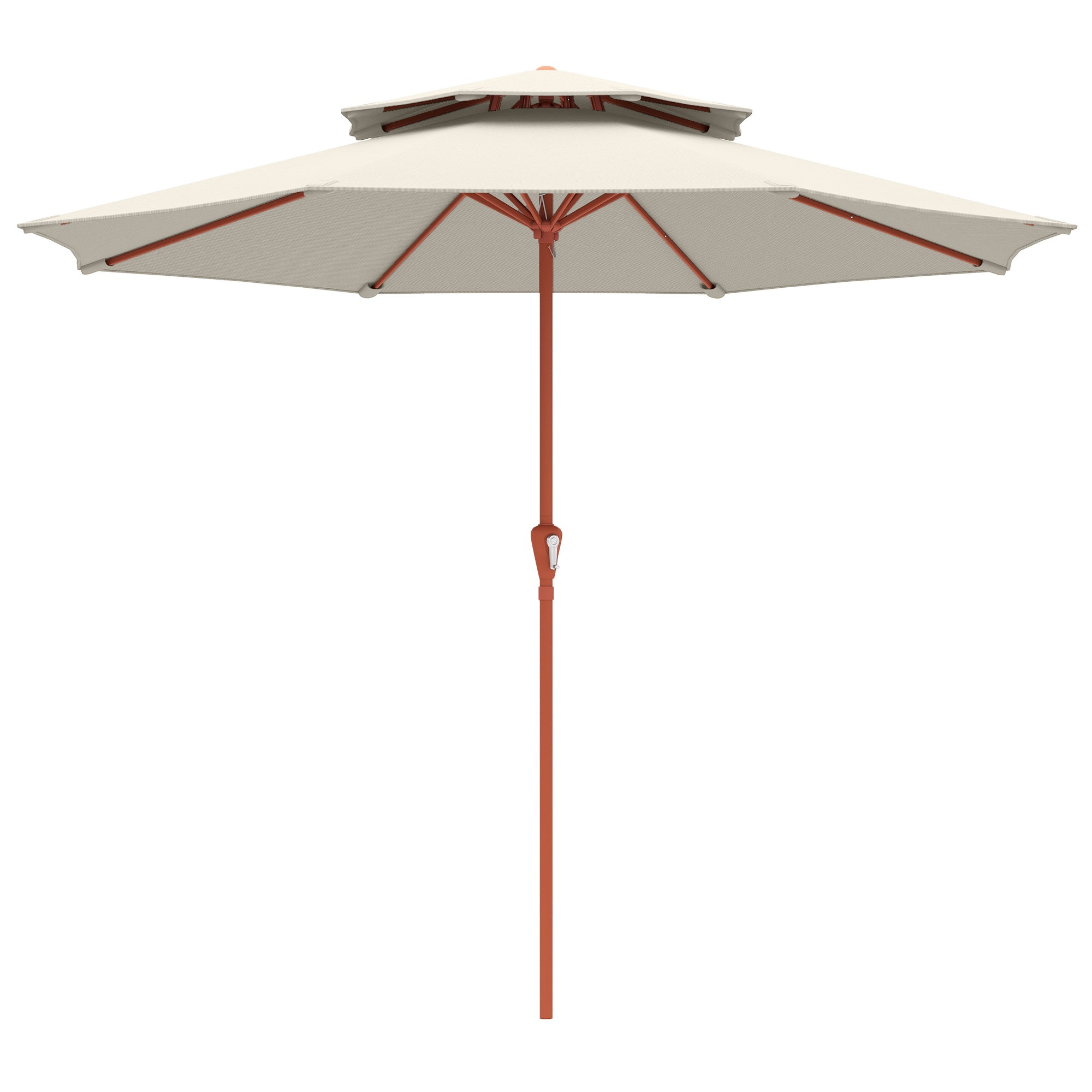 Outsunny 2.7 m Garden Parasol with Double Top Outdoor Market Table Umbrella with Crank System, Cream White