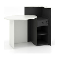 Reception Desk with a lockable drawer and adjustable shelves in black and white