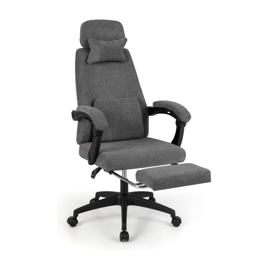 Reclining Home Office Chair Chenille Fabric Upholstered Computer Desk Chair with Padded Linkage Armrests-Grey