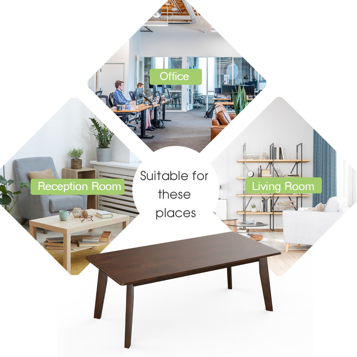 Rectangular Coffee Table with Rubber Legs