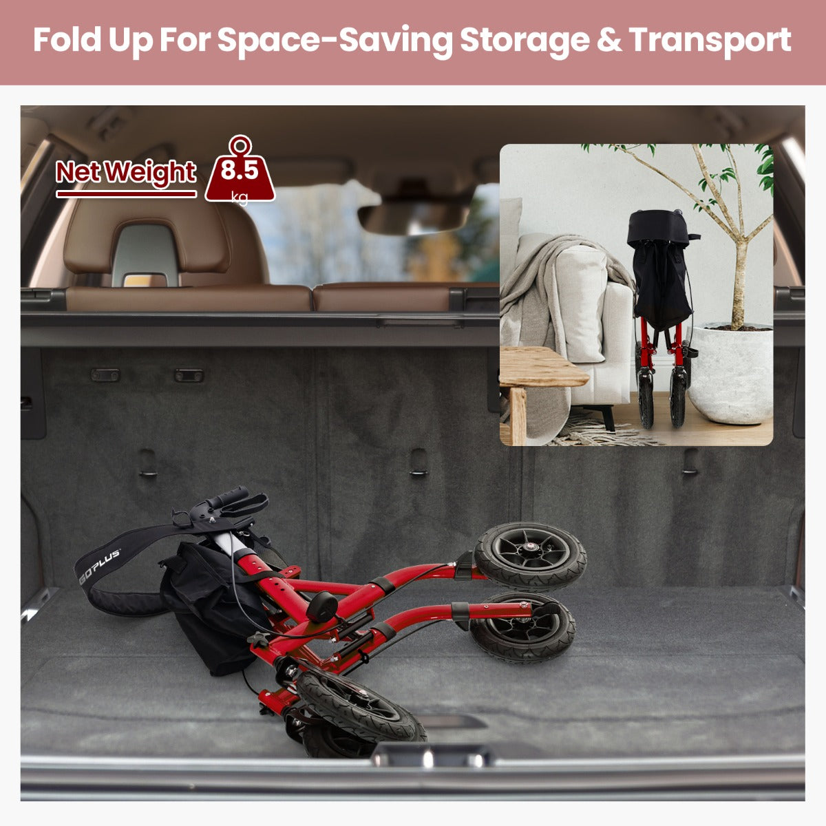 Foldable Rolling Walker with Seat-Red