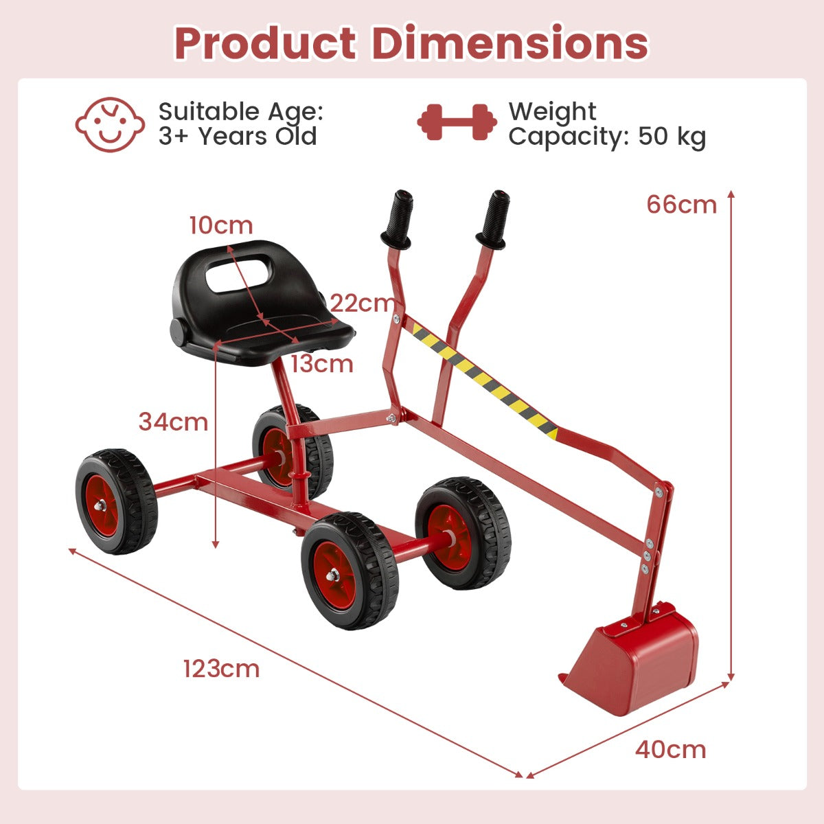 Sand Digger for Kids, Sandbox Toy Digger Outdoor Construction Excavator for 3+ Years Old Boys and Girls-Red
