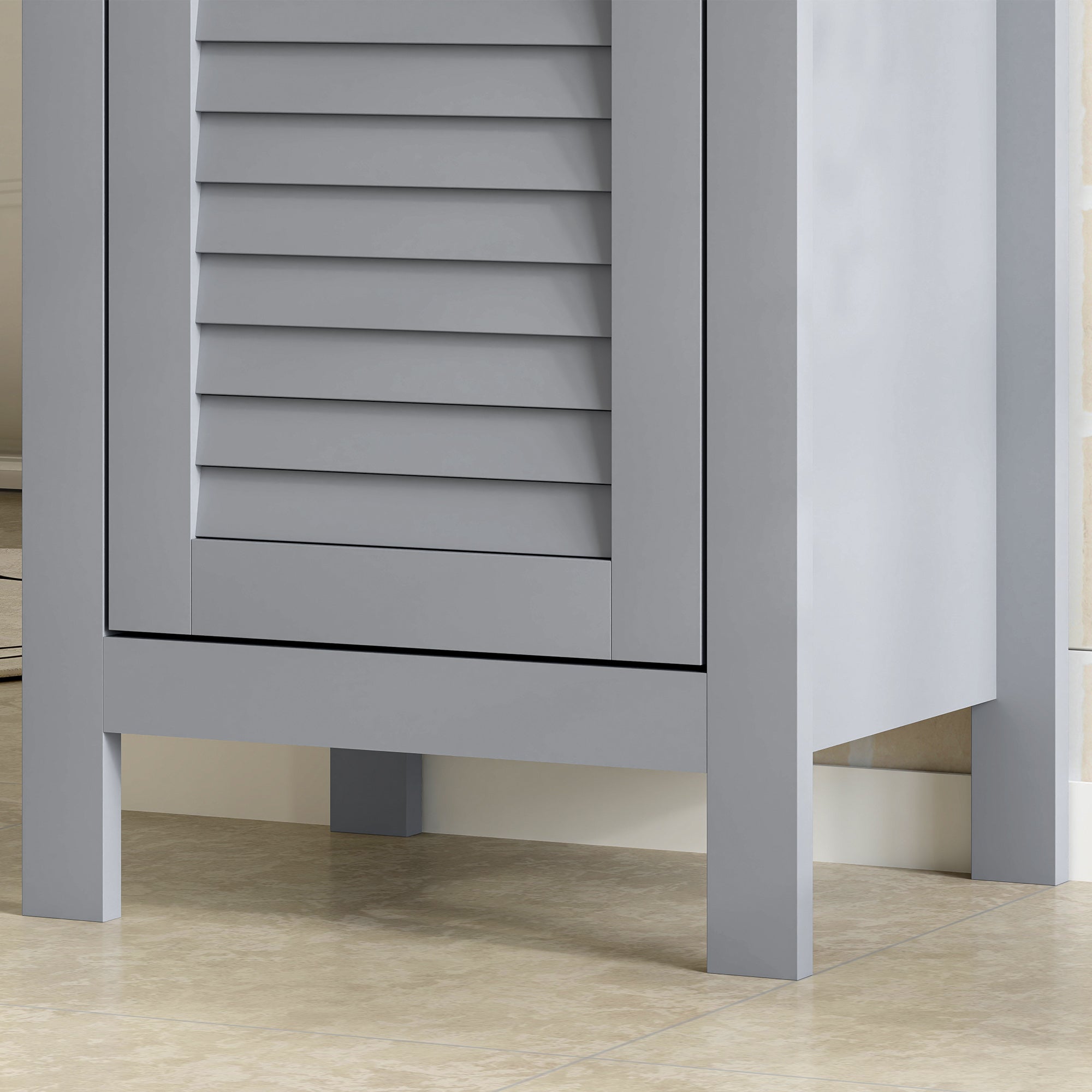 kleankin Bathroom Floor Storage Cabinet with 3 Tier Shelf and Cupboard with Door, Free Standing Linen Tower, Tall Slim Side Organizer Shelves, Grey