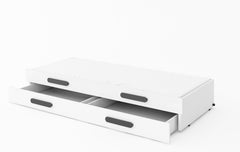 Replay RP-19 Under Bed Drawers with Trundle Bed in white with grey handles on a plain background