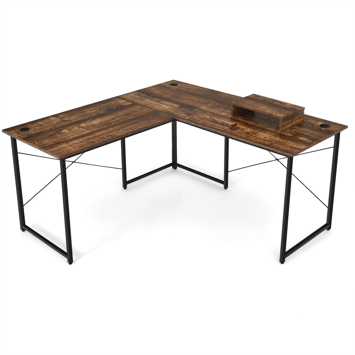 Reversible Corner Study Workstation and Writing Desk in Rustic Brown