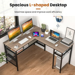 Reversible L-Shaped Computer Desk with CPU Stand in Grey