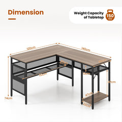 Reversible L-Shaped Computer Desk with CPU Stand in Grey