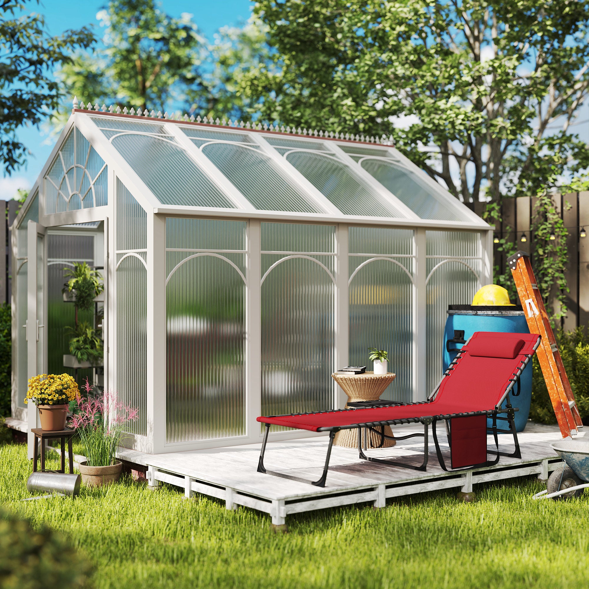 Outsunny Five-Position Reclining Sun Lounger - Red