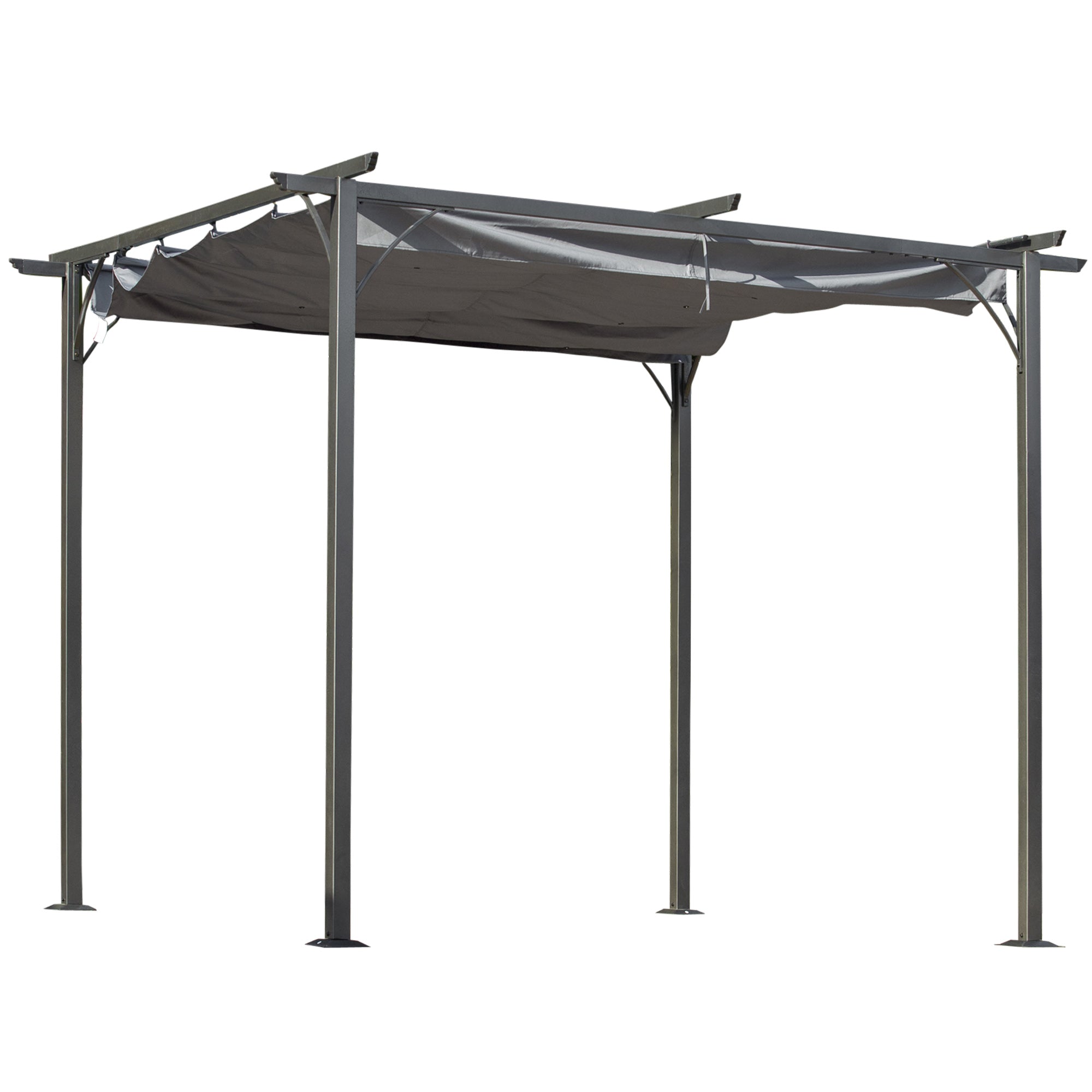 Outsunny 3 x 3(m) Metal Retractable Pergola, Garden Gazebo Metal Pergola Canopy Outdoor Sun Shade Shelter for Party BBQ, Grey