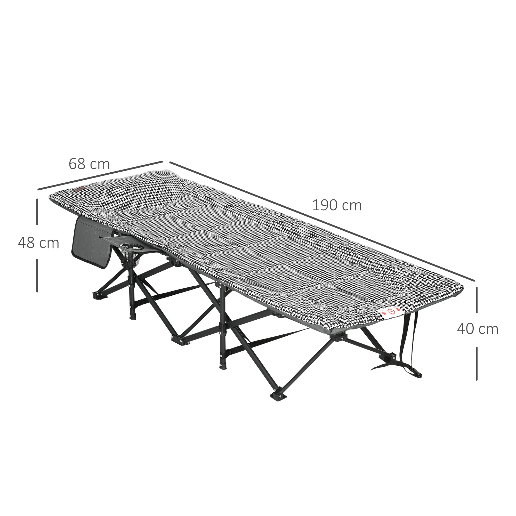 Outsunny Foldable Camp Bed, Padded Patio Camping Bed with Carry Bag, Magazine Bag and Cup Holder for Outdoor, Garden, Black